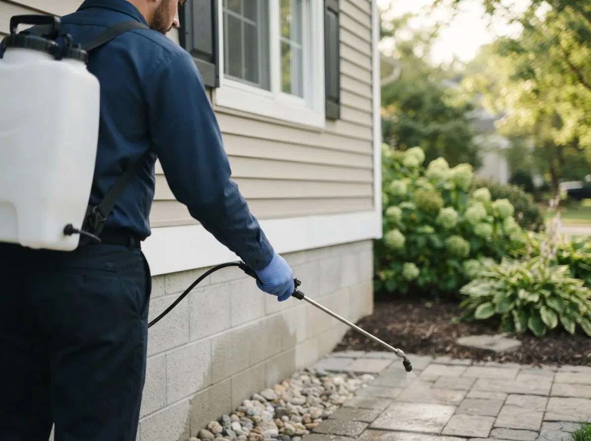 Pest control technician inspecting a home in Rosemont, WV